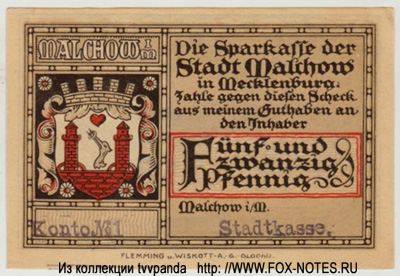 Sparkasse der Stadt Malchow 1,50 Mark 1921 NOTGELD