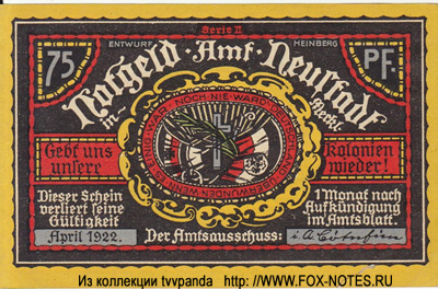 Notgeld Amt Neustadt. 75 Pfennig 1921