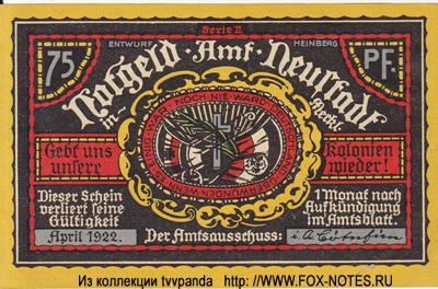 Notgeld Amt Neustadt. 75 Pfennig 1921