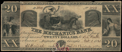Mechanics Bank. State of Georgia. 20 Dollars 1861