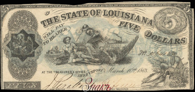 State of Louisiana 5 Dollars 1863 / BANKNOTE US