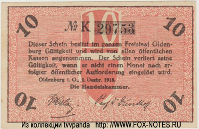  Handelskammer Oldenburg 10 Pfennig 1918 / NOTGELD