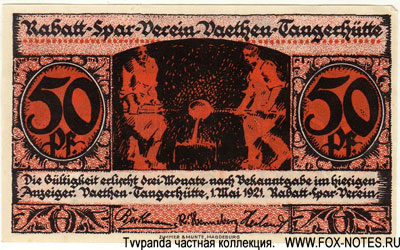 Rabatt-Spar-Verein Vaethen-Tangerhütte 50 pfennig 1921 notgeld