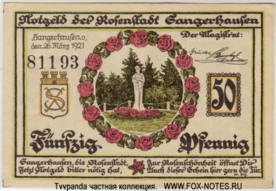 Stadt Sangerhausen 50 pfennig 1921. NOTGELD