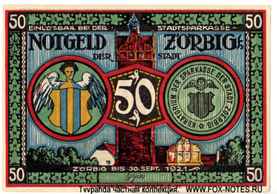 Notgeld der Stadt Zörbig. Gültig bis 30.09.1921. 50 Pfennig