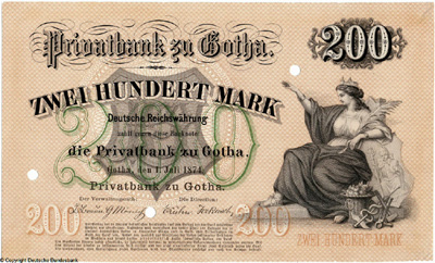 Privatbank zu Gotha Banknote. 200 Mark. 1. Juli 1874.