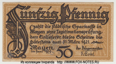 Stadt Mayen 50 Pfennig 1919 NOTGELD