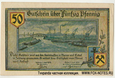 Amtkasse in Wanne und Eickel 50 Pfennig 1919 Notgeld