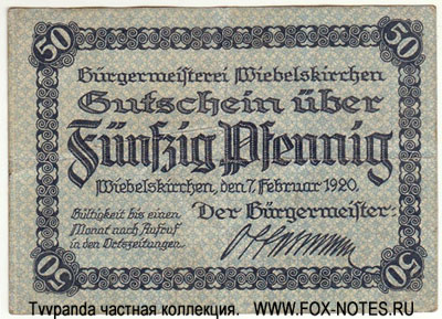 Burgermeisterei Wiebelskirchen 50 Pfennig 1920 Notgeld