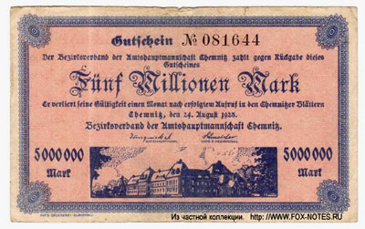 Bezirksverband der Amtshauptmannschaft Chemnitz 5000000 Mark 1923