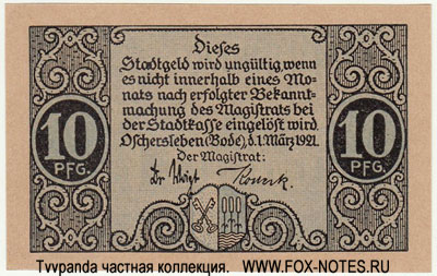 Stadtkasse Oschersleben 10 Pfennig 1921 / NOTGELD