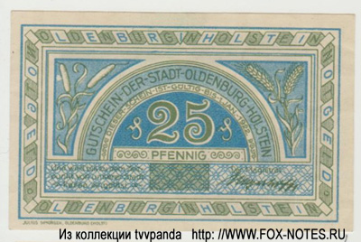 Stadt Oldenburg in Holstein 25 Pfennig 1921 NOTGELD