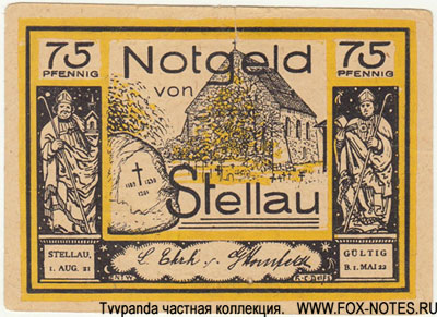 Notgeld von Stellau. 1. August 1921. 75 Pfennig.