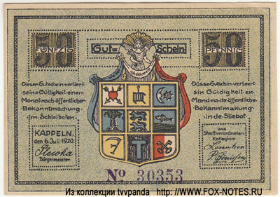 Stadt Kappeln 50 Pfennig 1920