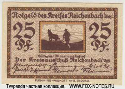 Notgeld der Kreises Reichenbach in Schlesien 25 Pfennig