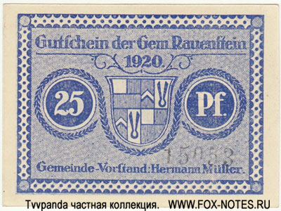 Gemeinde Rauenstein 25 Pfennig 1920. NOTGELD