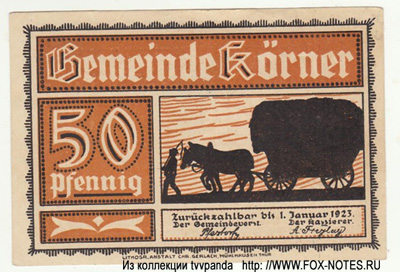 Gemeinde Körner 50 Pfennig 1921 NOTGELD
