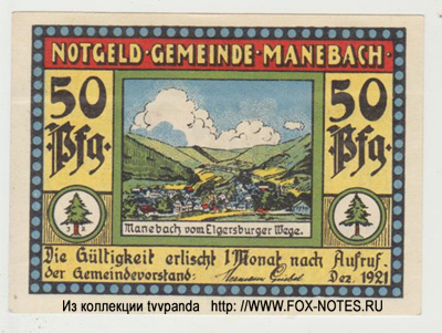 Gemeinde Manebach 50 Pfennig 1921 NOTGELD