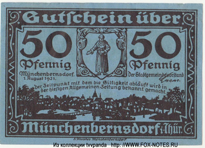 Stadt Münchenbernsdorf 50 Pfennig 1921 NOTGELD