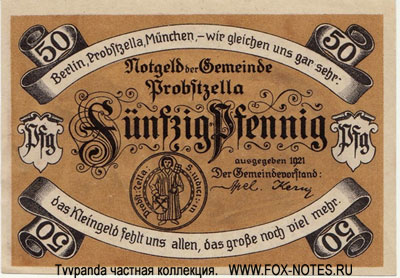 Notgeld der Gemeinde Probstzella. 50 Pfennig 1921.