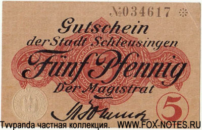 Stadt Schleusingen 5 Pfennig NOTGELD НОТГЕЛЬД
