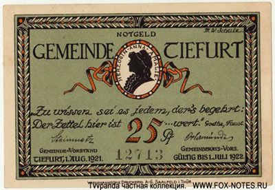 Gemeinde Tiefurt 25 Pfennig 1921