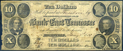 Bank of East Tennessee (Knoxville) 10 dollars 1855