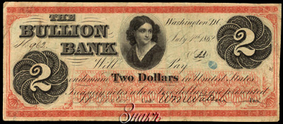 Bullion Bank, Washington 2 Dollars 1861 / BANKNOTES US