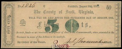 County of Scott 50 Cents 1862