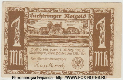 Lüchtringen Notgeld. 1 марка нотгельд германия