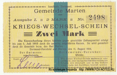 Gemeinde Marten 2 Mark 1914 NOTGELD
