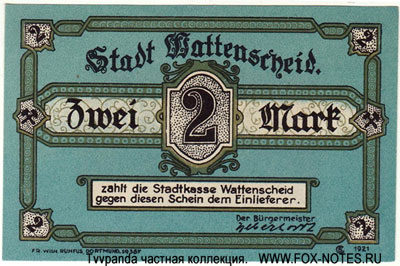 Stadt Wattenscheid 2 Mark 1921 Notgeld