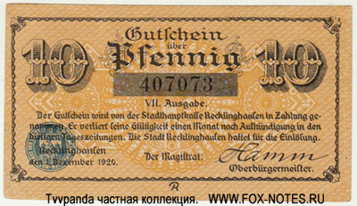 Stadt Recklinghausen 10 Pfennig 1920.   