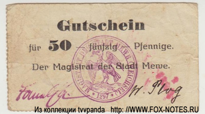Gutschein der Stadt Mewe. 50 Pfennig NOTGELD