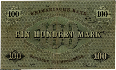 Weimarische Bank Banknote. Weimar, den 1. Januar 1874. Giesecke & Devrient, Leipzig