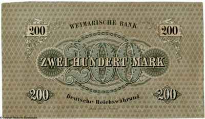 Weimarische Bank  Banknote. 200 Mark. 1. Januar 1874.