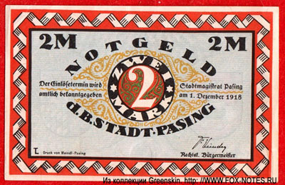 Stadt Pasing 2 Mark 1918 Notgeld