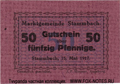 Marktgemeine Stammbach 50 Pfennig 1917 NOTGELD