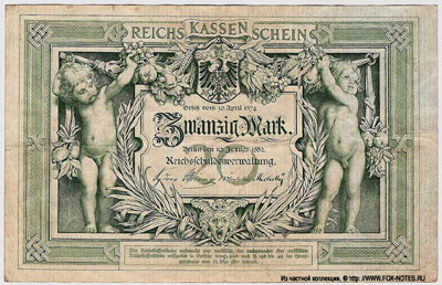 Reichskassenschein. 20 Mark. 10. Januar 1882. Deutsches Reich
