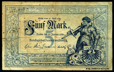 Reichskassenschein. 5 Mark. 10. Januar 1882.