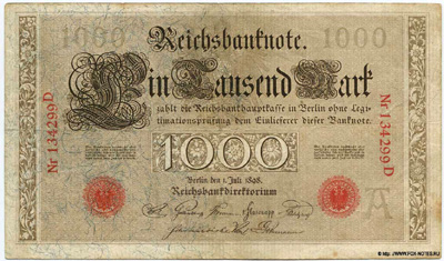Reichsbanknote. 1000 Mark. 1. Juli 1898. 