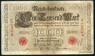 Reichsbanknote. 1000 Mark. 26. Juli 1906.