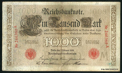 Reichsbanknote. 1000 Mark. 7. Februar 1908.