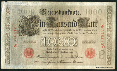 Reichsbanknote. 1000 Mark. 10. September 1909.