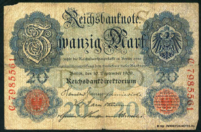 Reichsbanknote. 20 Mark. 10. September 1909.    