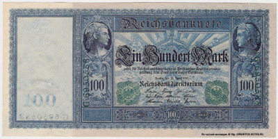 Reichsbanknote. 100 Mark. 21. April 1910 Flotten-Hunderter.  Siegel grün