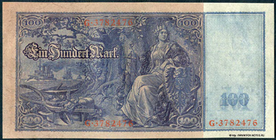   (Reichsbanknote) 100  21. April 1910.  1908 Flotten-Hunderter. 