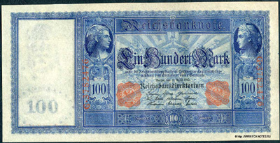 Reichsbanknote. 100 Mark. 21. April 1910 Flotten-Hunderter.  Siegel rot