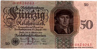 Reichsbanknote. 50 Reichsmark. 11. Oktober 1924. Deutsches Reich