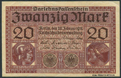 Darlehnskassenschein. 20 Mark. 20. Februar 1918.